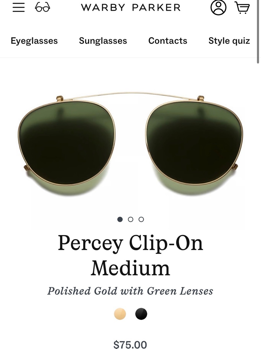 Warby Parker Percey Clip-On Sunglass Lenses in Polished Gold and Green